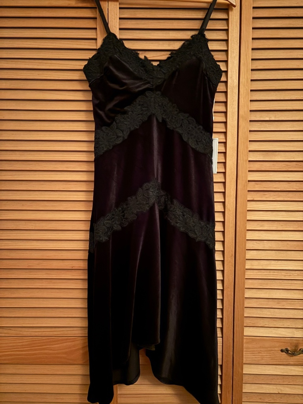 Siena Black Velvet & Lace Trim Slip Maxi Dress Size 6 NWT